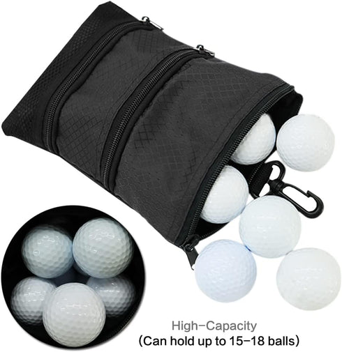 Golf Bag Accessories Valuables Pouch with Multi Pocket Zipper Hook, Includes 10 Pcs Wood Golf Tees