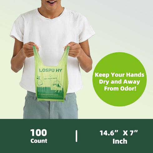 Lospu HY 100 Count Poop Bags for Dogs, Dog Poop Bags with Handles, Extra Thick Strong Leak Proof Doggie Waste Bag