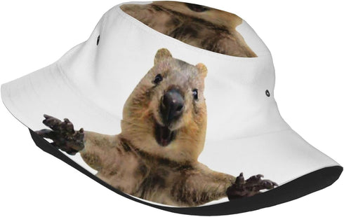 Happy Quokka Hug Funny Bucket Hat for Men Women, Printed Fisherman Packable Sun Cap for Outdoor Beach