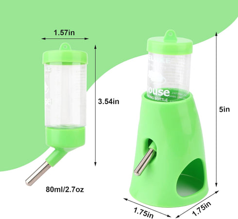 Hypeety Hamster Cage Drinking Water Bottle for Parrots, Mice, Rats, Gerbils, 1Pcs 80ml (Green)