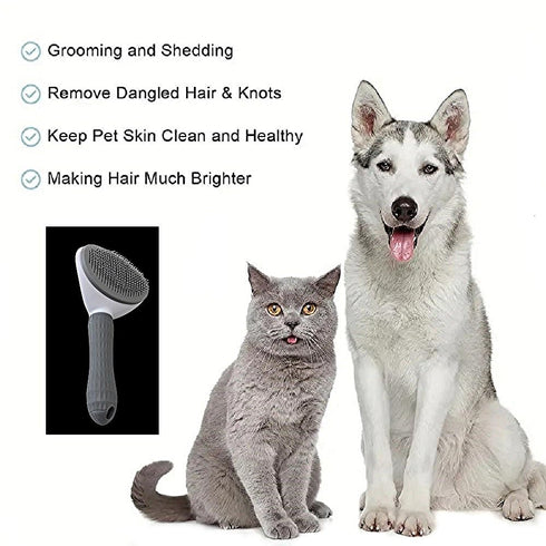 Easy-Clean Slicker Brush for Dogs, Cats & Bunnies, Gentle De-shedding Tool with Self-Cleaning