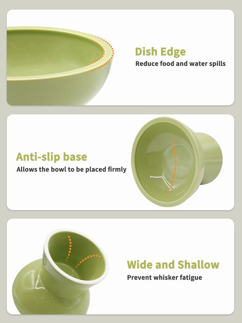 Elevated Cat Food and Water Bowls Set, Extra Wide Raised Ceramic Feeder, Anti-Vomit for Cats and Small Dogs