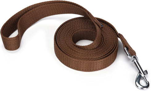Strong Durable Nylon Dog Training Leash, 1 Inch Wide Traction Rope, 6 ft 10ft 15ft for Small Medium Dogs (Brown)