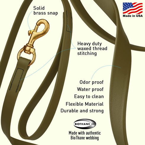 Viper K9 Biothane Working Dog Leash, Waterproof Lead for Tracking Training, 3/4" x 10ft Olive Drab Green