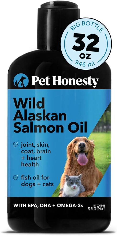 Pet Honesty Wild Alaskan Salmon Oil - 32oz Omega-3 Fish Oil for Dogs and Cats for Skin and Coat health