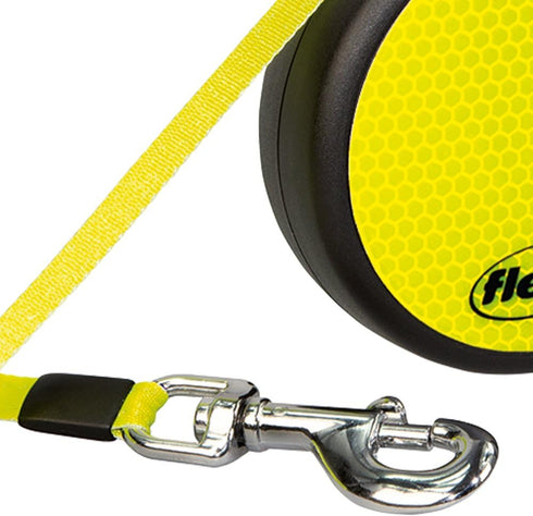 FLEXI Neon Retractable Dog Leash, 16 ft, Small, Black/Yellow Cord