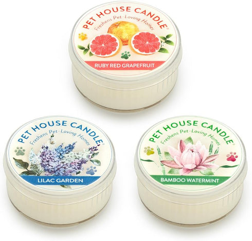 One Fur All Pet House Mini Candles - Natural Soy Wax, Dog and Cat Friendly Scented Candles, Spring Mix Pack of 3