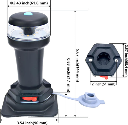 Kayak Battery Portable Navigation LED Lights with Multi-Adaptors, 3AA Battery Surface Mount Adhesive Base