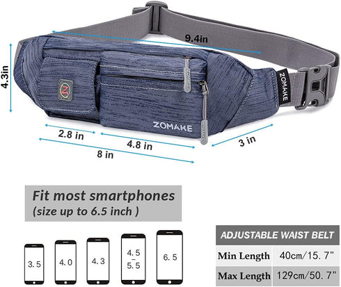 ZOMAKE Crossbody Fanny Pack for Women Men, Small Runners Belt Bag with Adjustable Strap, Water Resistant Waist Bag