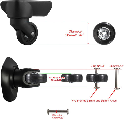 OwnMy 50mm x 18mm Set of 4 Luggage Suitcase Replacement Wheels, Rubber Swivel Caster