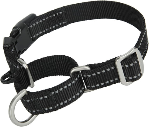 Reflective Martingale Collar for Dogs, Quick Snap Buckle Anti-Pull Nylon Safe Slip Collar for Easy Walking (Black,