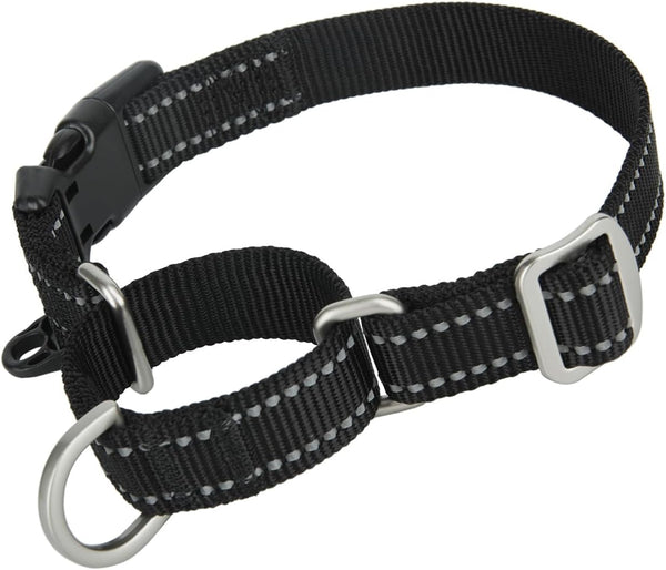 Reflective Martingale Collar for Dogs, Quick Snap Buckle Anti-Pull Nylon Safe Slip Collar for Easy Walking (Black,