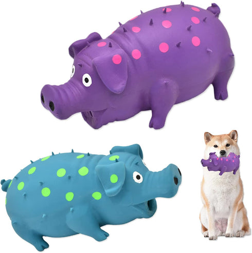 Pig Squeaky Dog Toy - 2 PCS Interactive Rubber Chew Toy, Durable Latex Grunting Pig Toys for Small, Medium & Large Dogs
