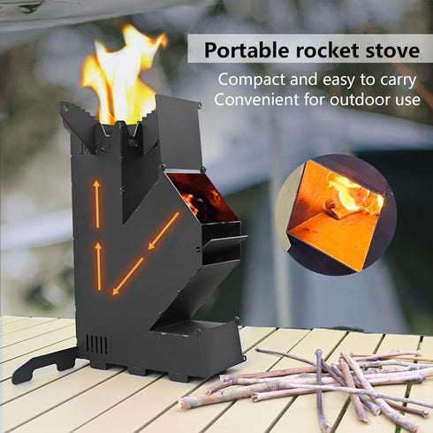 Rocket Stove for Cooking, Portable Mini Wood Burning Stove for Backyard Cooking, Camping Grill, BBQ with Storage Bag