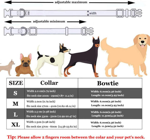 Dog Collar with Bow Tie, Adjustable Velvet Pet Collar with Metal Buckle and Stylish Detachable Bow Tie for Small Medium