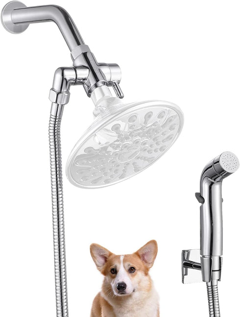 Dog Shower Attachment Metal, YDmeet Pet Shower Attachment for Fast Pet Bathing, Adjustable Sprayer, 8 ft Hose, Chrome