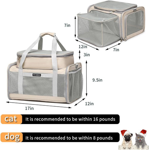 15 lbs, Airline Approved Pet Carrier for Cats and Small Dogs up to Breathable Mesh, Portable Travel Bag for Bearded