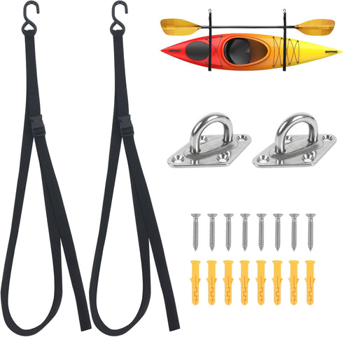 Kayak Storage Strap System with Adjustable Wall Mount Straps for 1 or 2 Kayaks