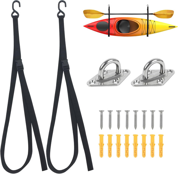 Kayak Storage Strap System with Adjustable Wall Mount Straps for 1 or 2 Kayaks