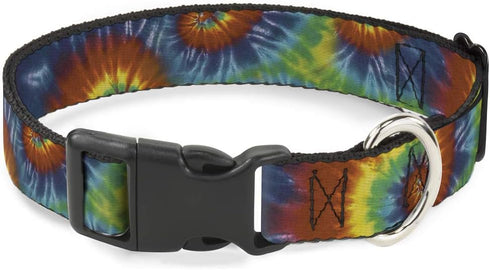 Buckle-Down Plastic Clip Collar - Tie Dye Swirl Multi Color, 1" Wide, Fits 11-17" Neck, Medium