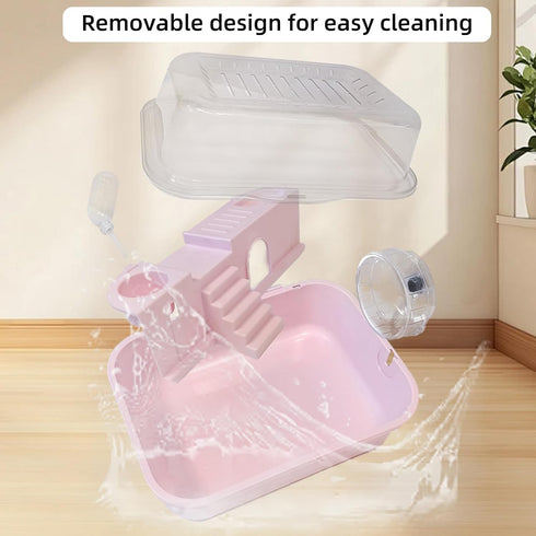 Set Hamiledyi Dwarf Hamster Cage Clear Plastic Small Hamster Cage Portable Carrier with Water Bottle Exercise Wheel