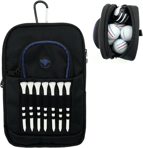 Golf Ball Bag Pouch with Front Tee Holder, Detachable Clip for 12-15 Balls, Zipper Pockets