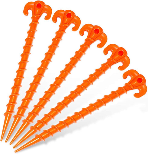 Spiral Plastic Tent Stakes 15 Pack, 10 Inch Heavy Duty Beach Tent Pegs for Camping, Backpacking, Gardening