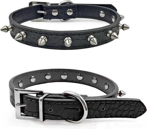 LESYPET Spiked Dog Collar - Adjustable Black PU Leather Spike Collar for Dogs, Kiten Punk Cat Collar, Size S