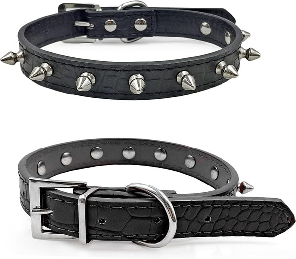 LESYPET Spiked Dog Collar - Adjustable Black PU Leather Spike Collar for Dogs, Kiten Punk Cat Collar, Size S
