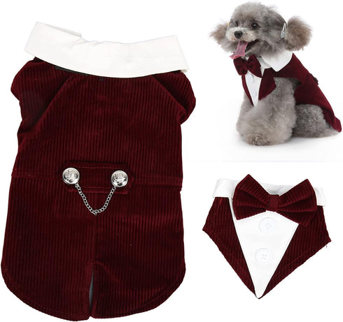 Stylish Elegant Pet Wedding Suit, Dog Tuxedo Collar Attire with Bow Tie, Size L