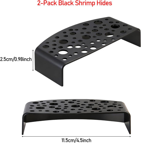 HUIKANGSHENG 2-Pack Black Shrimp Hides, Aquarium Cave Hides with Multi-Sized Holes, Secure & Stable Breeding & Viewing
