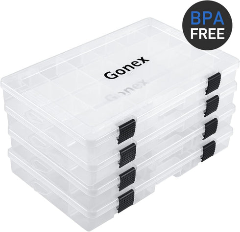 Gonex Fishing Tackle Boxes, 3600 3700 Tackle Trays with Adjustable Dividers, Clear Plastic Organizer for Fishing