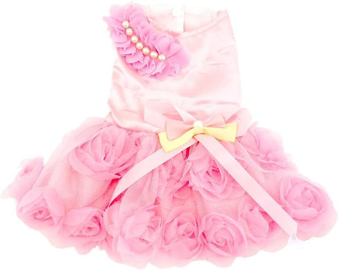 SMALLLEE_LUCKY_STORE Pet Small Dog Wedding Dress with Bowknot, Pink, Large, Birthday Party Costume