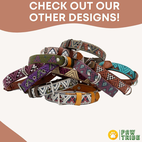Western Dog Collar, Leather Embroidered Design, Aztec Southwest for Small Medium Large Dogs, Bronze Olive