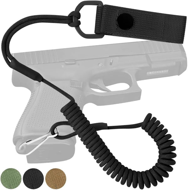 TECEUM Tactical Pistol Lanyard, 3+ Colors, Equipment Accessories for Military, Police, Security, Anti-Loss Elastic Coil