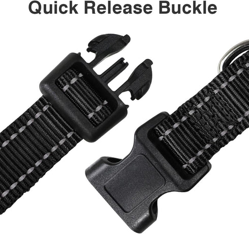 Taglory Adjustable Reflective Dog Collars for Small Medium Large Dogs, Quick Release Plastic Buckle (Black, Medium)