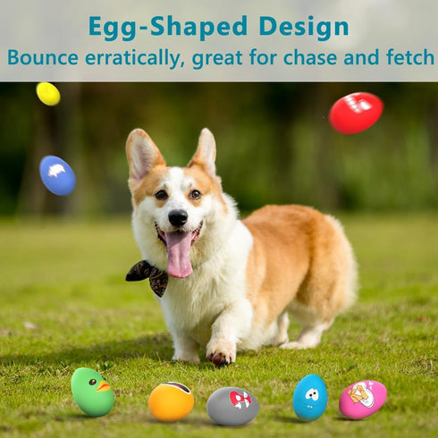 SCHITEC 8 Pack Squeaky Dog Toys, Soft Animal Rubber Interactive Fetch Ball Set, 2.5” Bouncy Egg for Small Medium Pets