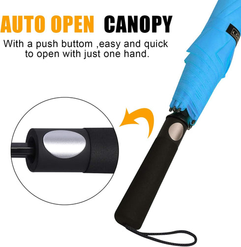 G4Free 62inch Portable Golf Umbrella, Automatic Open Large Oversize Vented Double Canopy Windproof Waterproof (Sky Blue)