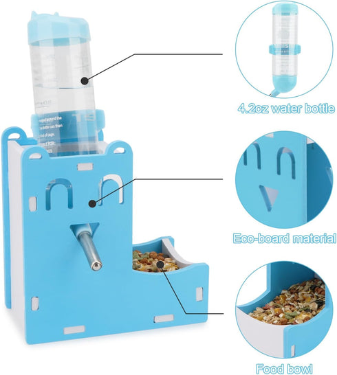 2 in 1 Hamster Hanging Water Bottle, Pet Auto Dispenser with Base for Hamster Rat Mouse, 125ML
