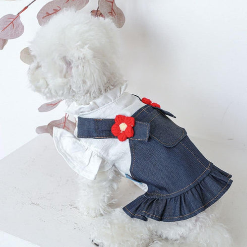 Pet Dress - Sweet Flower Small Dog Skirt, Tutu Clothing for Puppies and Cats for Spring Summer (Blue, M)