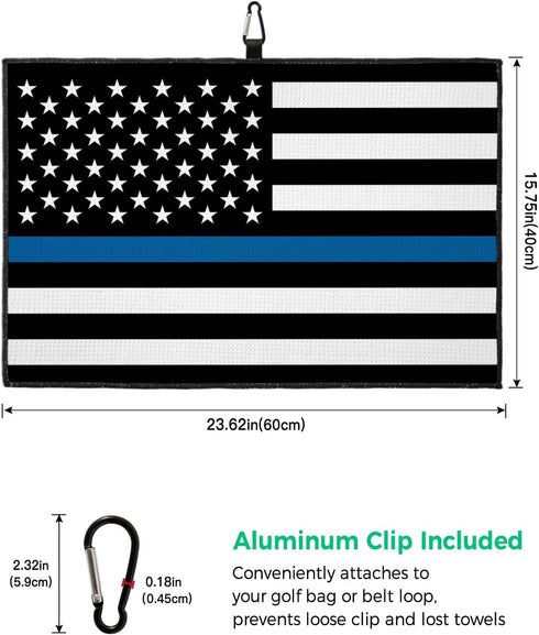 Golf Towel 24"x16" Blue White American Police Flag, Absorbent Microfiber, Honoring Law Enforcement Officers