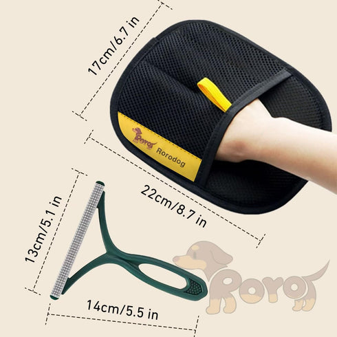 Rorodog 2-PCS Pet Hair Remover Gloves with A Hair/Lint Removal Tool, Reusable Magic Brush Pet Hair Removal Glove