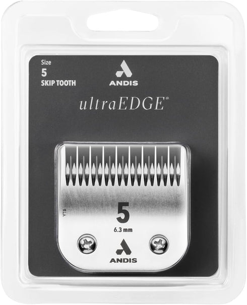 Andis Carbon Infused Steel UltraEdge Dog Clipper Blade, Size-5 Skip Tooth, 1/4-Inch Cut Length (72640), Chrome