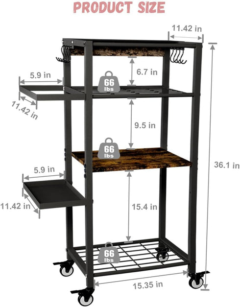 Yoga Mat Storage Rack with Wheels, 3 Tier Home Gym Workout Equipment Organizer for Dumbbells, Kettlebells, Foam Rollers
