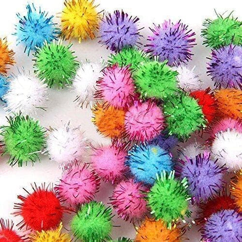 Random Color Mini Colorful Sparkly Glitter Tinsel Pompom Balls - Pack of 100 Pet Supplies for Dog Cat Bird