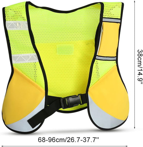 Keenso Reflective Running Vest, Multi-function Night Vision Running Safety Vests Sports Reflective Mesh Vest with Pocket for Cycling, Night Running, Marathon(Yellow)