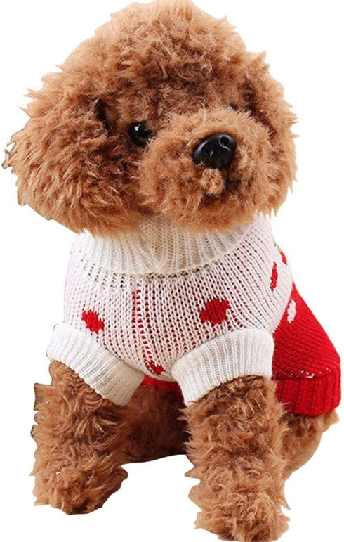CHBORCHICEN Pet Dog Sweaters Classic Knitwear Turtleneck Winter Warm Puppy Clothing Cute Strawberry and Heart Sweater
