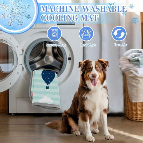 imiBBWQu Summer 27" 22" Dog Cooling Mat Hot Balloon Clouds Orange Water Cooler Mat Washable Dog Cooling Pad Beds Extra