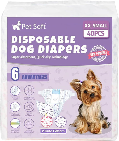 40pcs Pet Soft Female Dog Diapers - Disposable Doggie Diapers with Wetness Indicator, Puppy & Cat Diaper Super