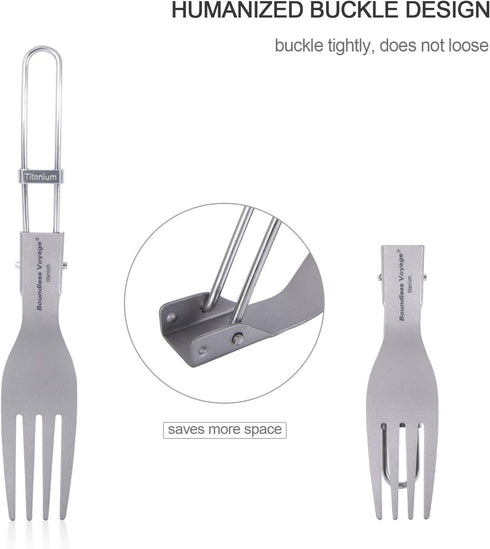 iBasingo Ultralight Titanium Spork Spoon Fork Knife with Folding Handle for Camping & Travel